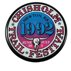 Pinback Button 1992 Chisholm Trail Festival Newton Kansas Steer Skull
